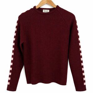 1960s Demetre 100% Wool Burgundy Sweater WPL 9740 M Vintage Checkerboard Trim